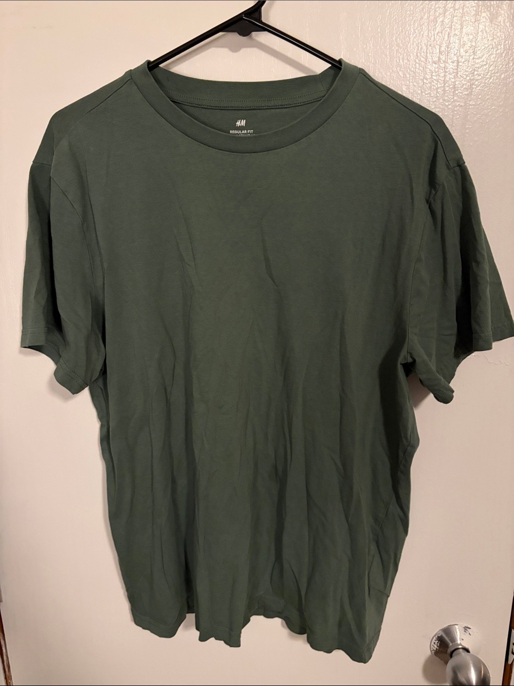 H&M Men's Short Sleeve Crew Neck Tee in Olive Green